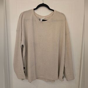 Addition Elle Light Beige Textured Long Sleecw Lightweight Knit Top